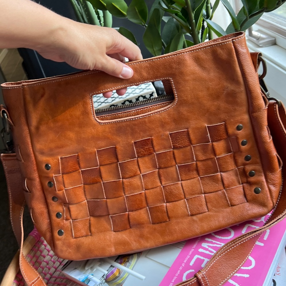 BED|STU Woven Leather Crossbody Bag in Cognac Tan - Picture 5 of 16